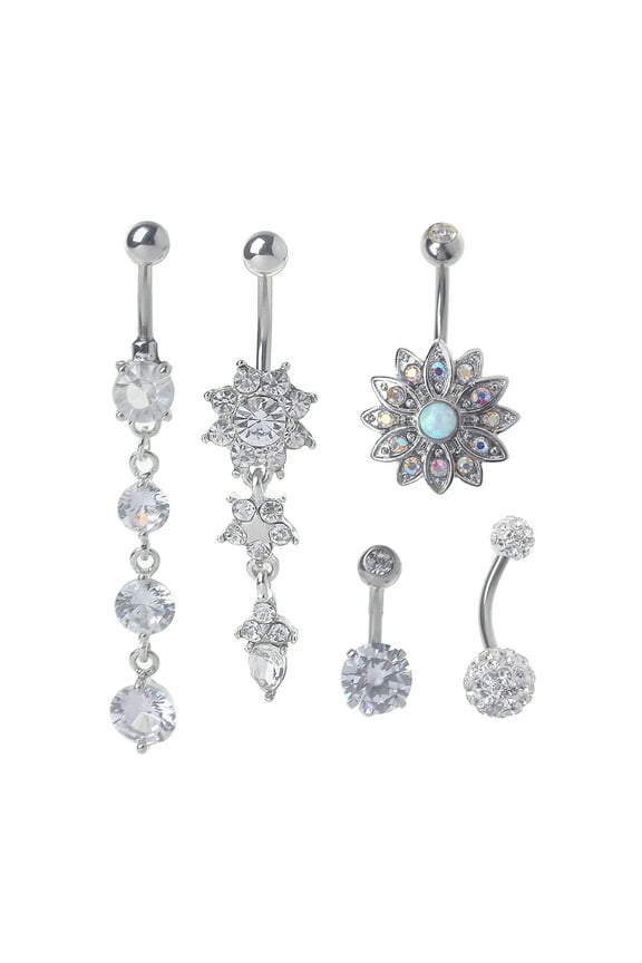 Personalized 5 Pcs CZ Stone Piercing Belly Button Rings Dangle Belly Navel Rings