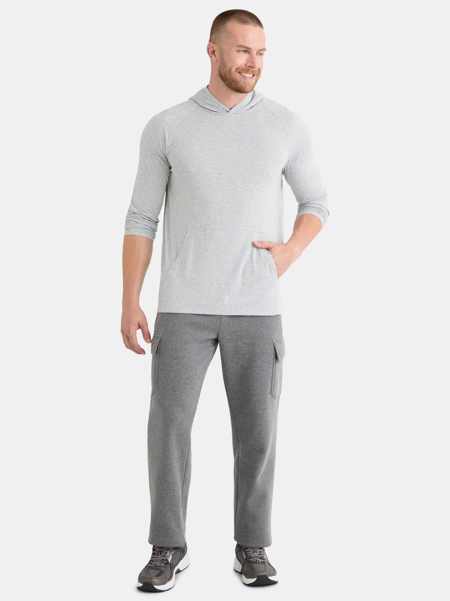 Athletic Works Men's Tri Blend Long Sleeve T-Shirt Hoodie, Sizes S-3XL