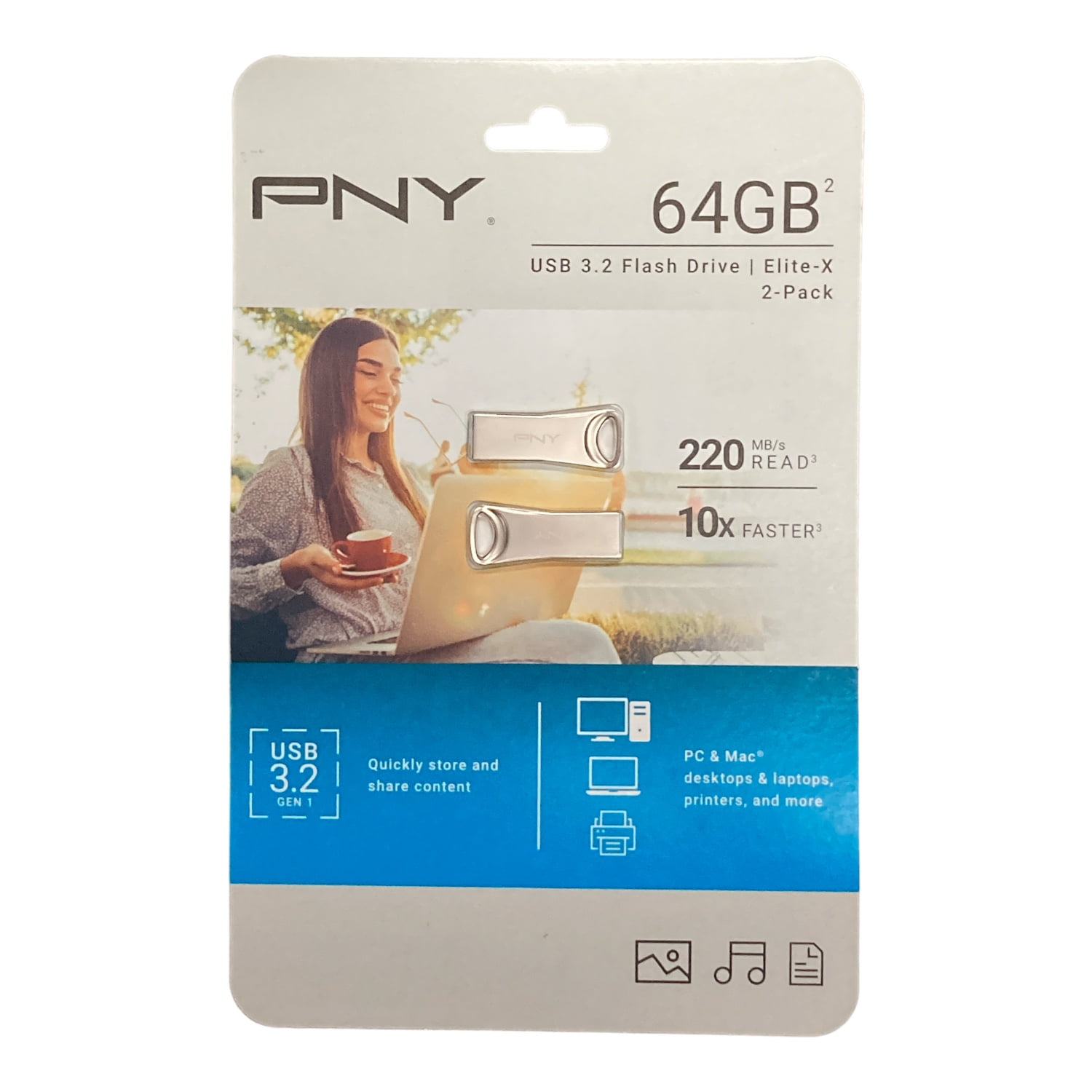 PNY 64GB EliteX USB 3.2 Flash Drive (2 Pack)