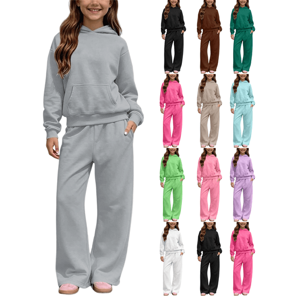 XUNKUSGA Girls Boys Fleece 2 Piece Sweatsuit Set Unisex Plain Tracksuit Hoodie with Joggers Classic Solid Color Long Sleeve Hoodie and Sweatpant Kids Sweat Set,5-6 Years