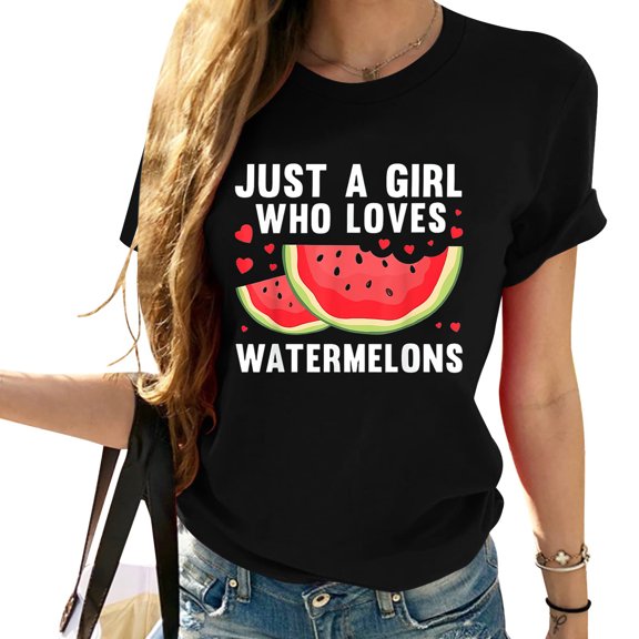 Funny Watermelon Fruit Art For Girls Women Fruit L Printed Women's Short Sleeve Graphic T-Shirt