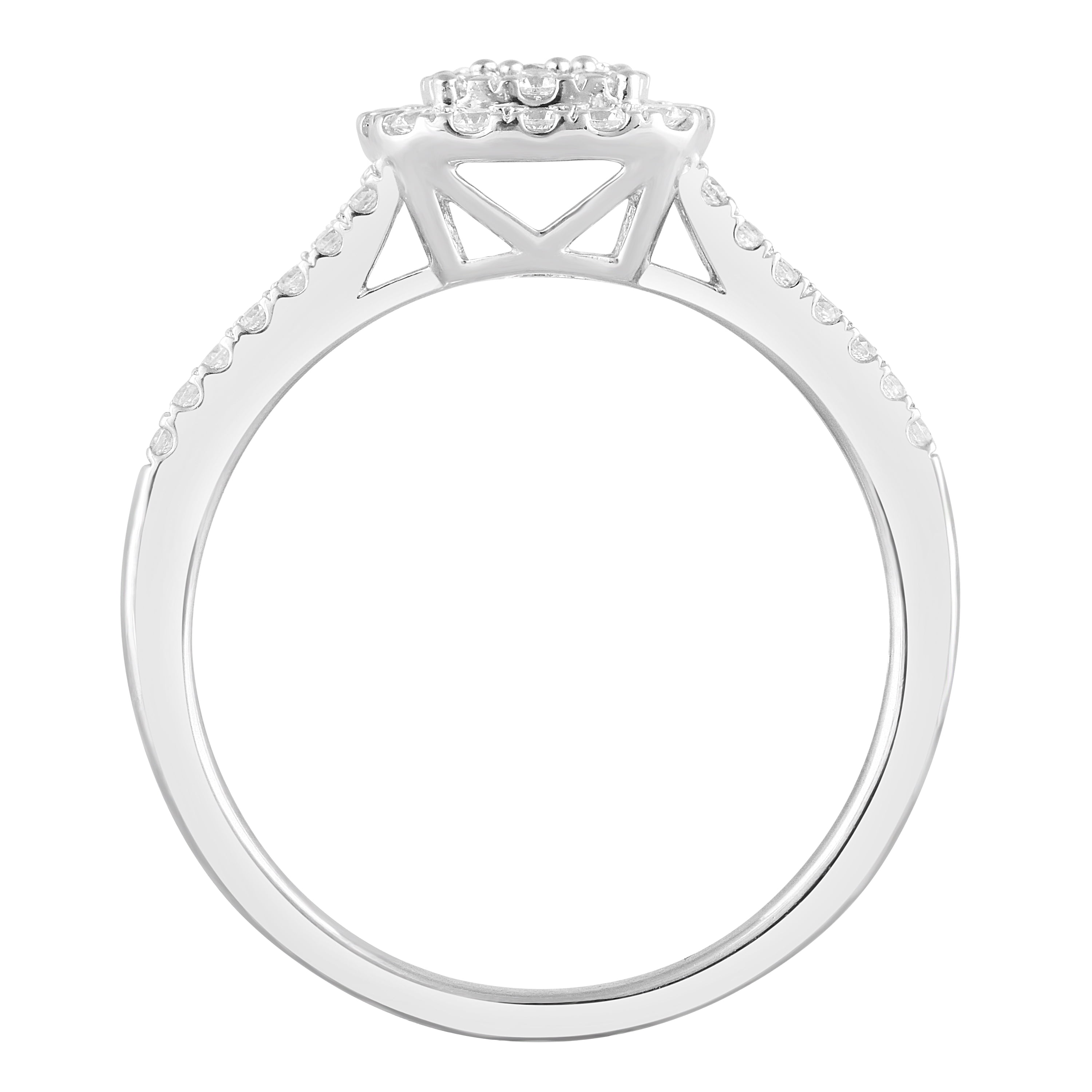 Unique Moments 1/2 Ct Lab-Grown Diamonds Split Shank Halo Ring in Sterling Silver for Women (J-SI-I1)