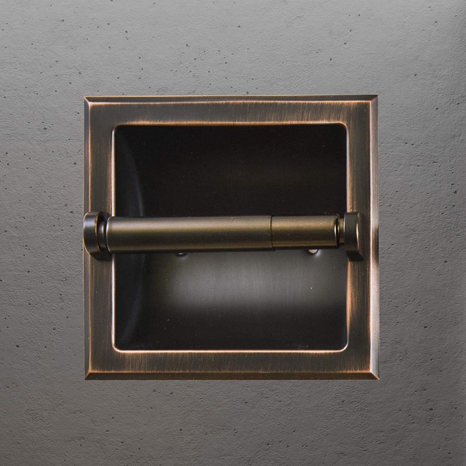 SENTO Recessed Matte Black Toilet Paper Holder, Wall Mounted Heavy Duty Metal Toilet Paper Roll Holder with Rear Mounting Bracket, in Wall, Easy Installation, Matte Black