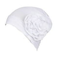 thumbnail image 2 of KLKCMS For Ladies Solid Elastic Flower Hat Turban Chemo Cancer Hair Loss Cap Head Wrap white, 2 of 9