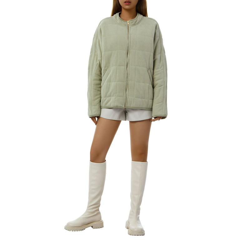 Womens Lightweight Quilted Jacket Zip up Long Sleeve Stand Collar  Lightweight Coat Dolman Warm Winter Outwears 