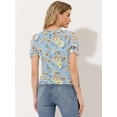 thumbnail image 3 of Blusa de Manga Corta Allegra K Con Cuello En V Y Volantes Florales Para Mujer Azul XS, 3 of 4