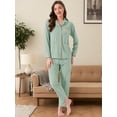 thumbnail image 3 of DARING DIVA Cotton Pajamas Long Sleeve Lounge Sets Button Down Pants XS Green, 3 of 7