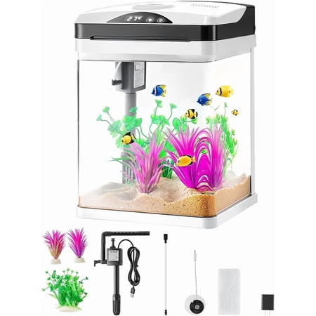 ish Tank Aquarium, 5 Gallon Square Ultra-Clear Glass Starter Smart Tank Adjustable 3 Color Lighting, Self Cleaning System Fishbowl for Freshwater & Saltwater Fish Home, Office, or Pet Use