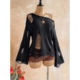 thumbnail image 6 of Women Off Shoulder Distressed Long Sleeve Top Hollow Fringe Casual Night Out Outfit, 6 of 9