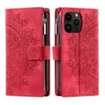 thumbnail image 3 of Nalacover for iPhone 14 Pro Embossed Floral Pattern PU Leather Crossbody Case with Shoulder Strap,Shockproof Magnetic Flip Kickstand Credit Card Slots Zipper Pocket Wallet Phone Case,Red, 3 of 11