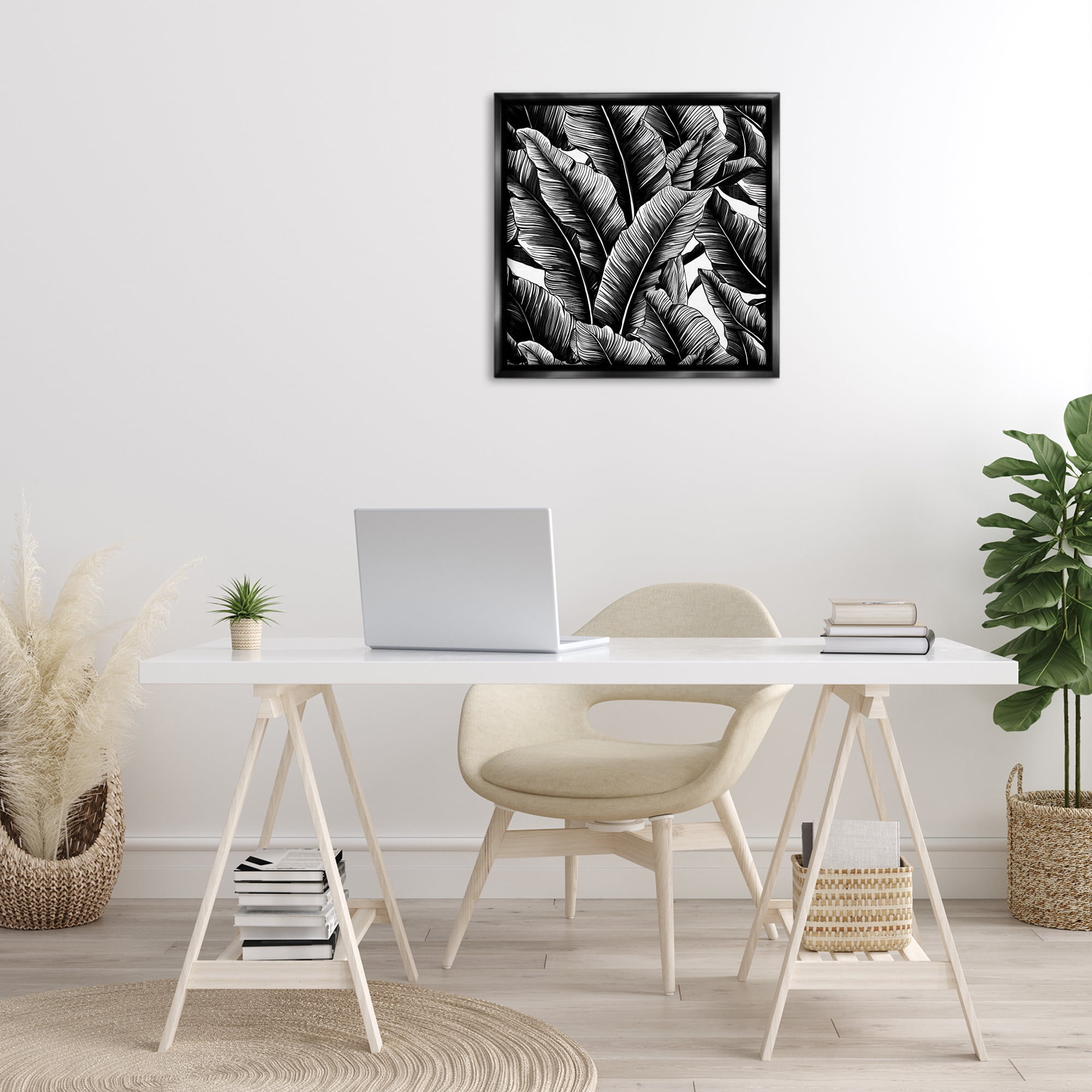 Stupell Industries Black Bold Fronds Botanical & Floral Painting Black Floater Framed Art Print Wall Art, 25 x 25