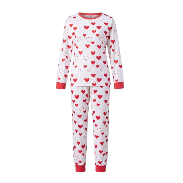 Argulvti Matching Valentine Pajamas for Family Long Sleeve Tops + Heart Pants Set Loungewear