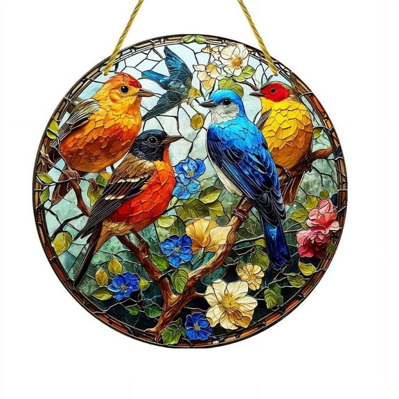 Clearance! Liulin Stained Glass Window Hanging, Suncatcher Panel with Metal Chain, Bird Suncatcher, Cardinal Suncatcher, Window Suncatcher Hanging Ornaments, Hand-Painted Glass Panel, 7.87 Inch