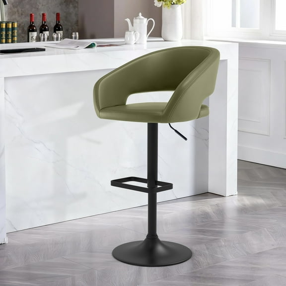 Modern Swivel Bar Stools, Adjustable PU Leather Counter Bar Chairs with Footrest for Kitchen Island Dining Room