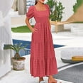 thumbnail image 4 of Puntoco Vestido De Bolsillo De Manga Corta Con Cuello Cuadrado Y Espalda Ahumada Para Mujer Rojo Xl,Regalos Para Mujer Joven, 4 of 6