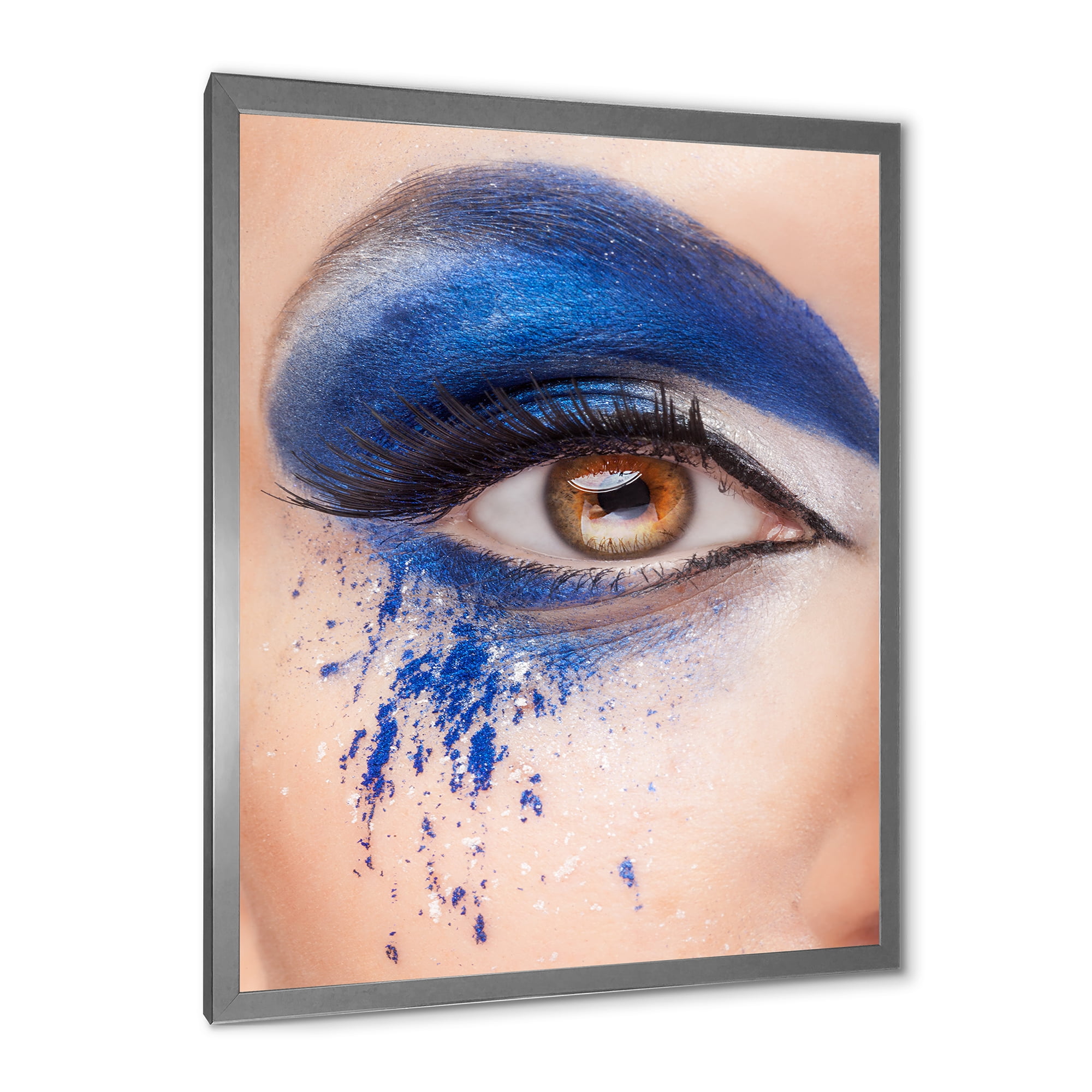 Designart 'Close Up Of Brown Eye With Blue Fantasy Make Up' Modern Framed Art Print
