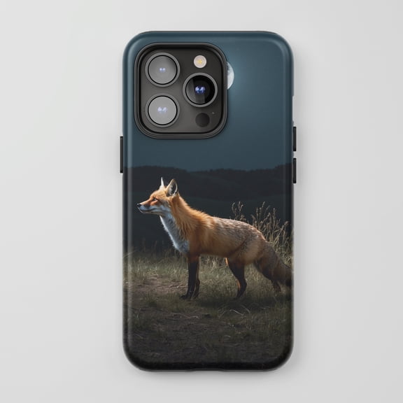 Fox For All iPhone Series Protective Phone Case Realistic Wildlife Night Scene Dark Blue Multi-color