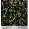 thumbnail image 1 of Soimoi Black Cotton Duck Fabric Leaves & Orange Fruits Printed Fabric 1 Yard 42 Inch Wide, 1 of 3