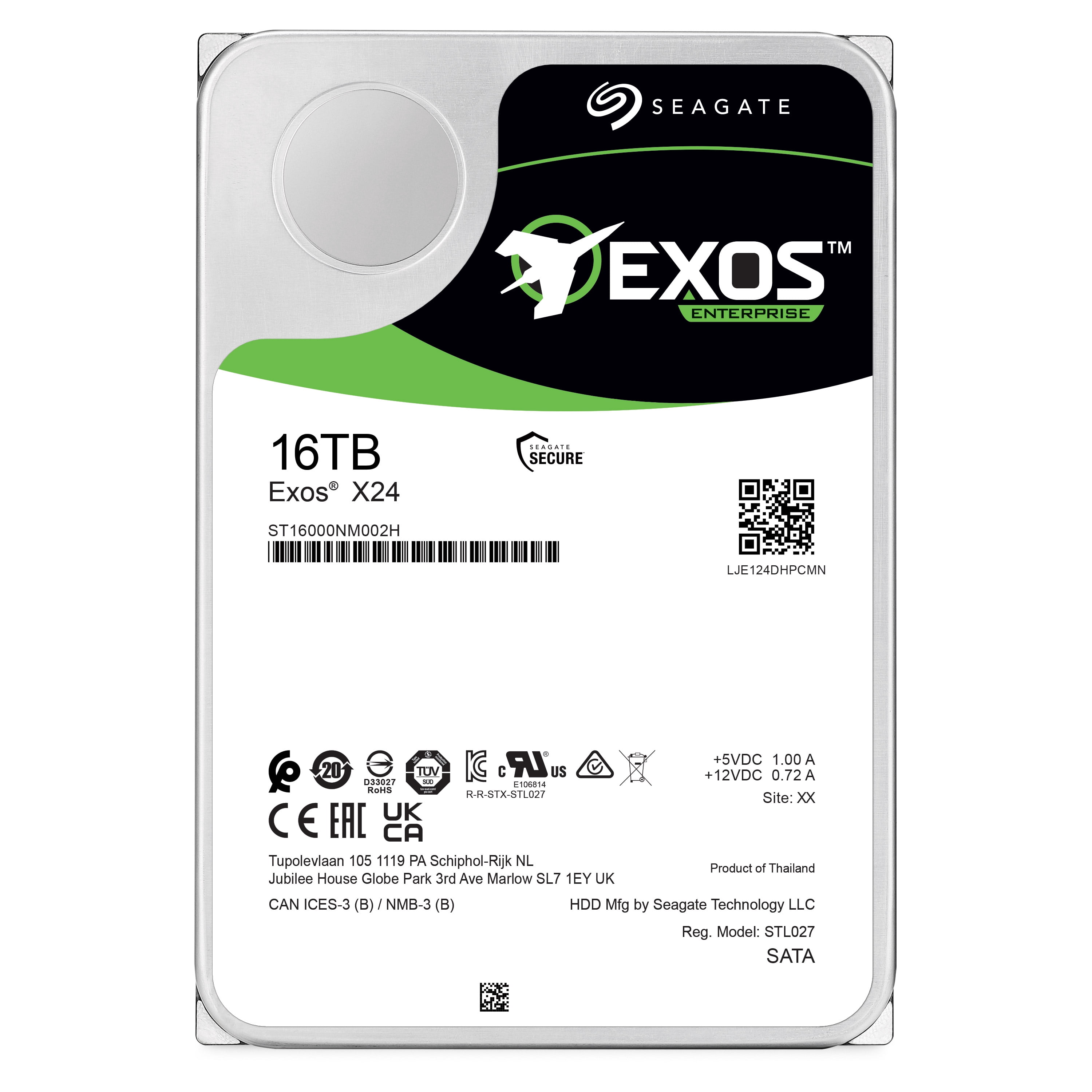Seagate Exos X24 ST16000NM002H 16 TB Hard Drive - 3.5" Internal - SATA [SATA/600] - Conventional Magnetic Recording [CMR] Method (279794)