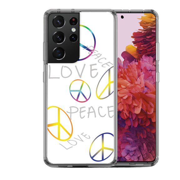 Shockproof Hybrid Bumper Phone Case for Samsung Galaxy S21 Ultra, by OneToughShield ® - Love/Peace
