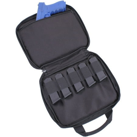 Black Double 2 Pistol Handgun Hidden 5 Mag Magazine Carry Range Case Trunk