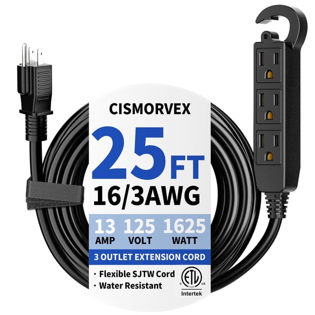 Cable de extensión cismorvex de 7,5 m, 3 tomas, resistente al agua, 125 V