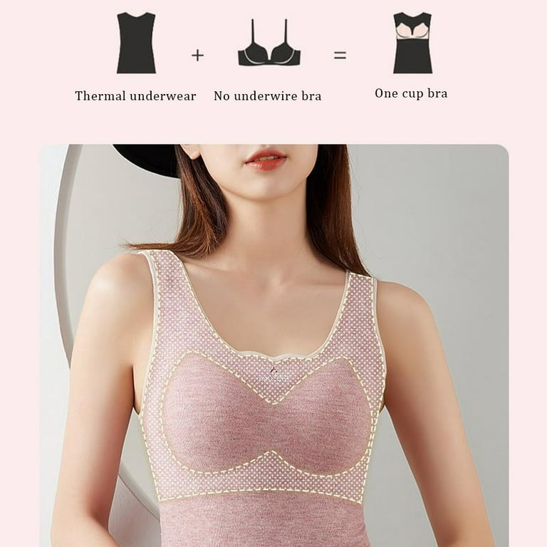 Sleeveless Thermal Shirts for Women Neck Vest with Built in Bra Underwear  Tank Top Thermal Pink 