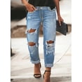 thumbnail image 3 of Casual Mid-Waist Ripped Straight Jeans for Women - Plus Size Denim Long Pants, 3 of 3