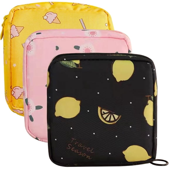 Cute Print Period Pouch, Waterproof Sanitary Napkin Storage Bag Set Of 3, Portable Feminine Product Organizer With Zipper For Purse Travel (Multicolor)