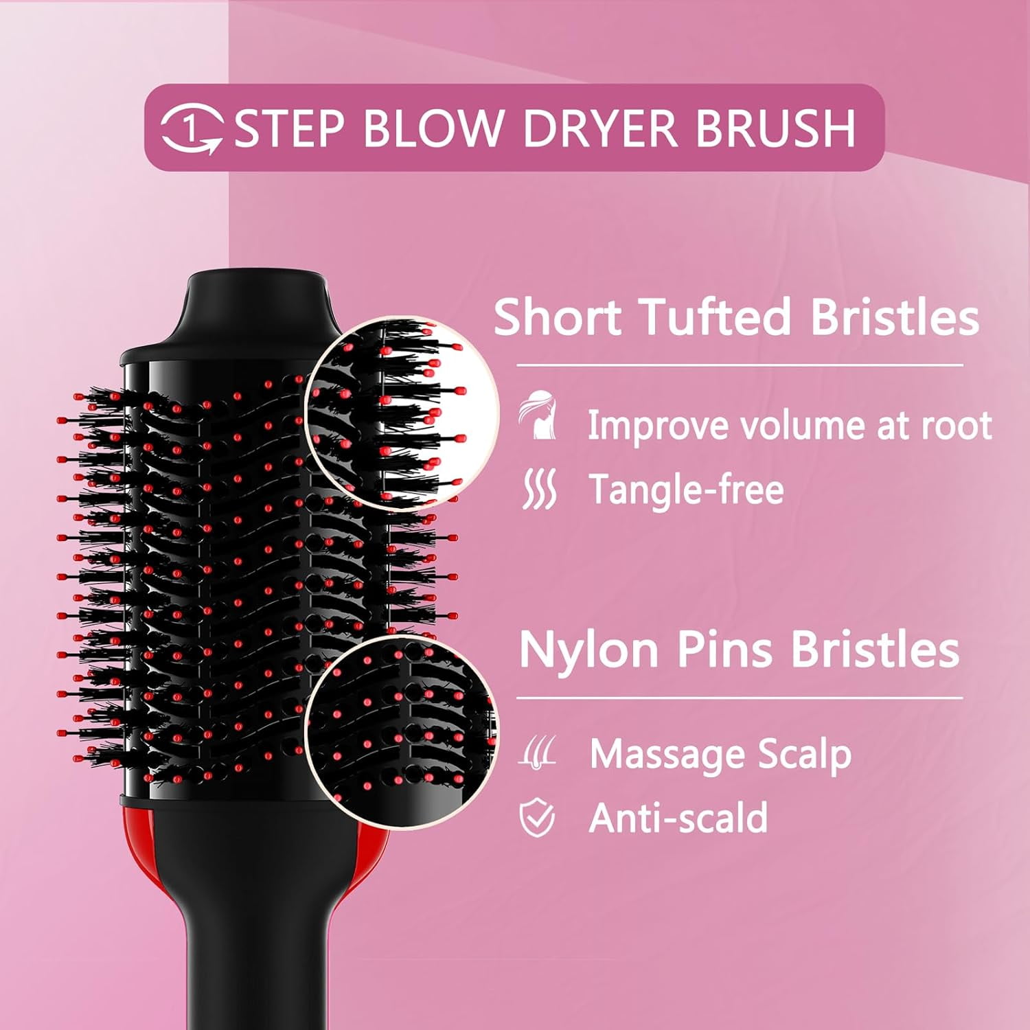 Dual Voltage Hair Dryer Brush with European Plug, Blow Dryer Brush for European Travel, 110V-120V/220V-240V Hot Air Brush and Styler Volumizer with Negative Ion Anti-frizz