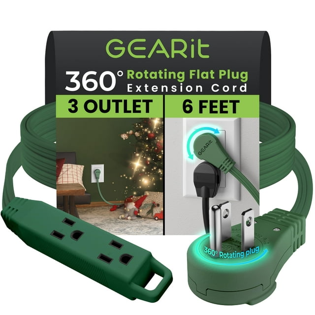 Cable de extensión GearIt 360, enchufe plano giratorio, 3 salidas, 6 pies