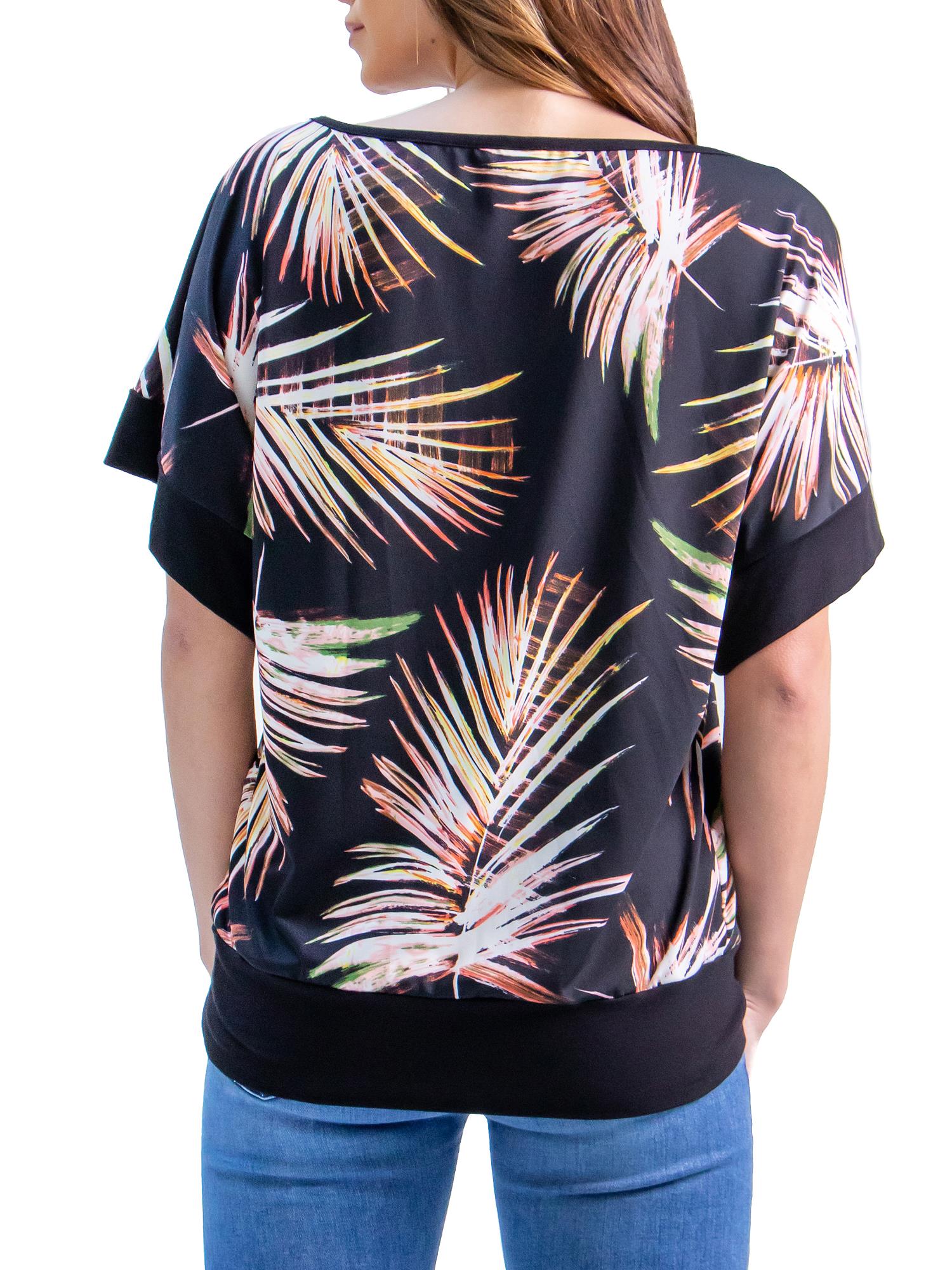 24/7 Comfort Apparel Womens Palm Leaf Print Wide Sleeve Top - image 2 of 3