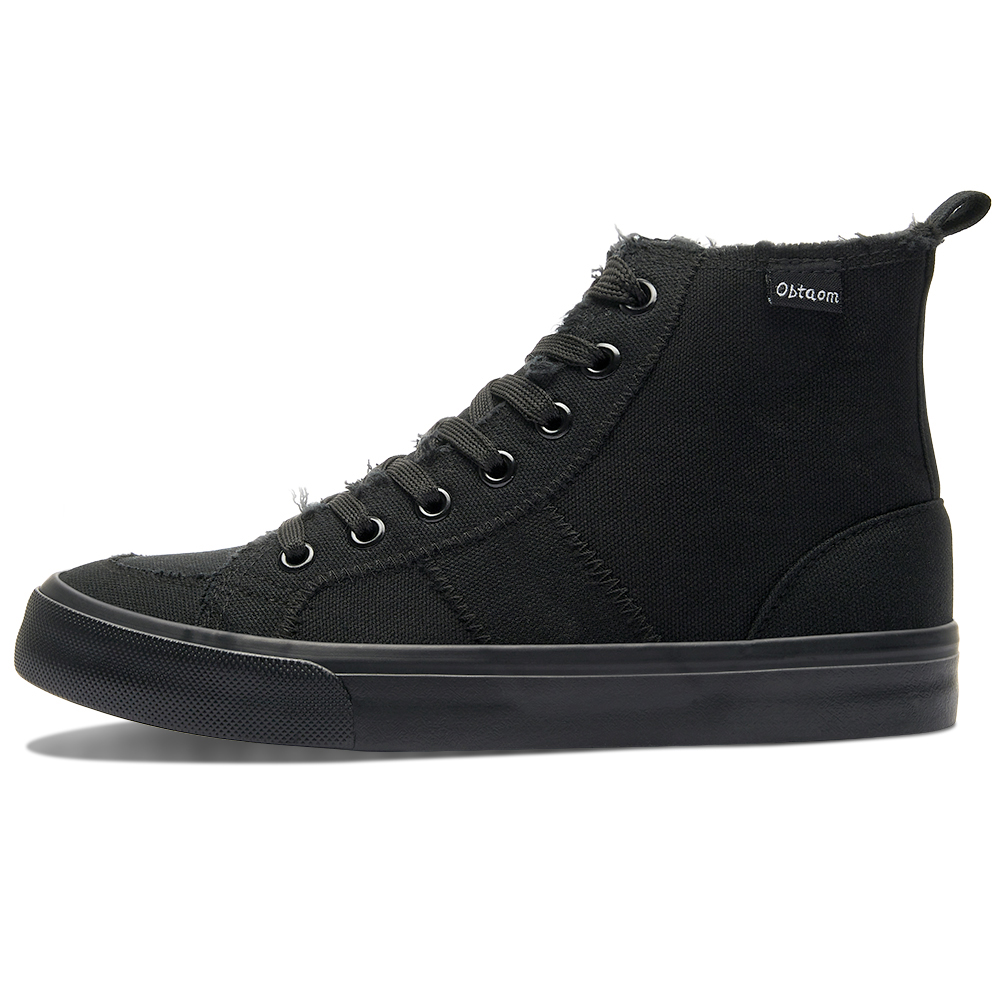 Obtaom Women's High-Top Canvas Sneakers, All Black, Size 8 photo 8