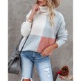 thumbnail image 2 of Women Color Block Turtleneck High Collar Long Sleeve Loose Hem Knitted Women Turtleneck Sweater for Daily Work Party Grey L, 2 of 8