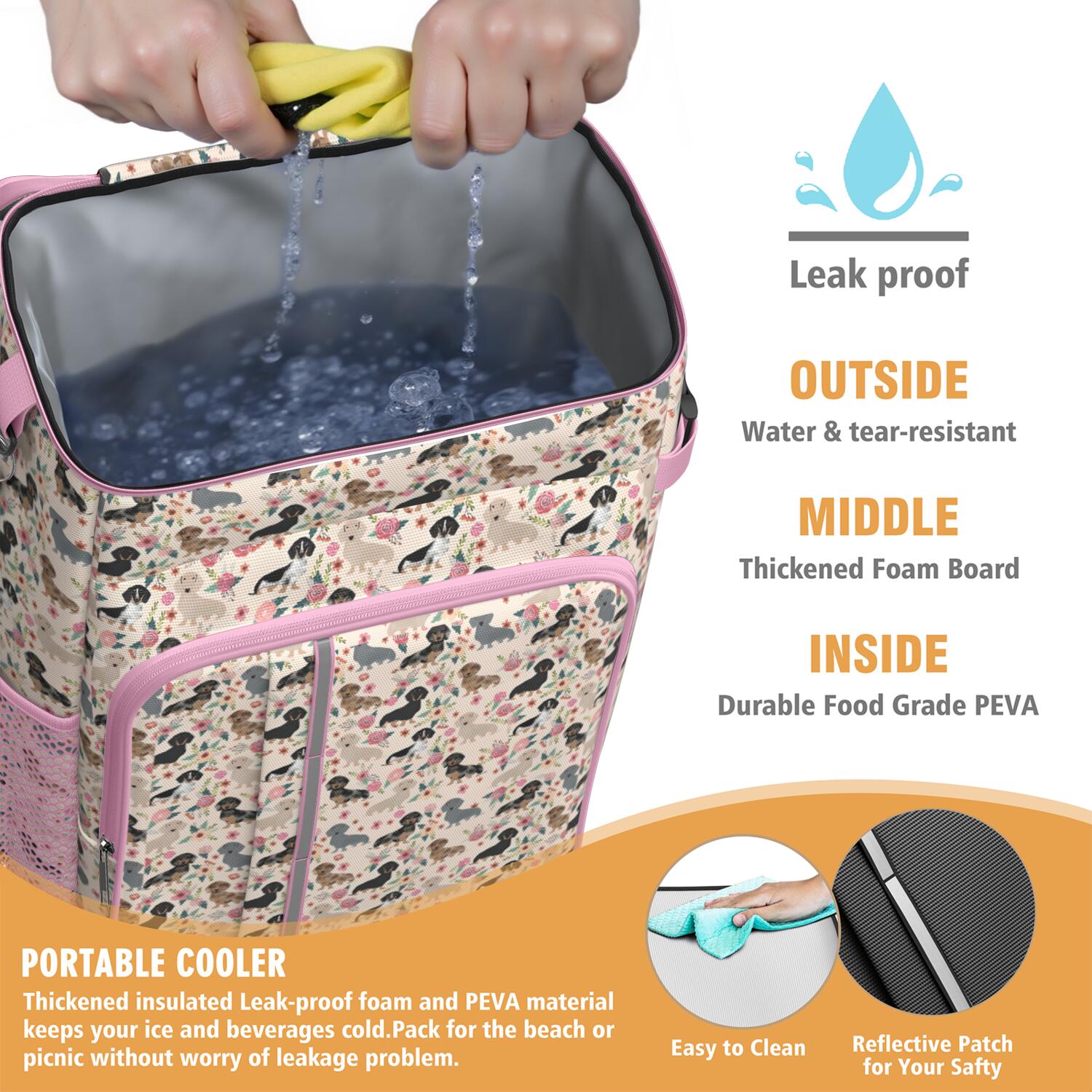 Travel Cooler Bag - Dachshund and Flower Camping Beer Cooler Backpack with Bottle Opener- Waterproof Insulated Picnic Backpacks - Cooler Bag for Beach