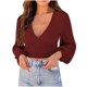 thumbnail image 1 of Camiseta de manga farol con cuello en V y cuello en V para mujer con tira colgante de color sólido Pompotops gfhjh11741, 1 of 5
