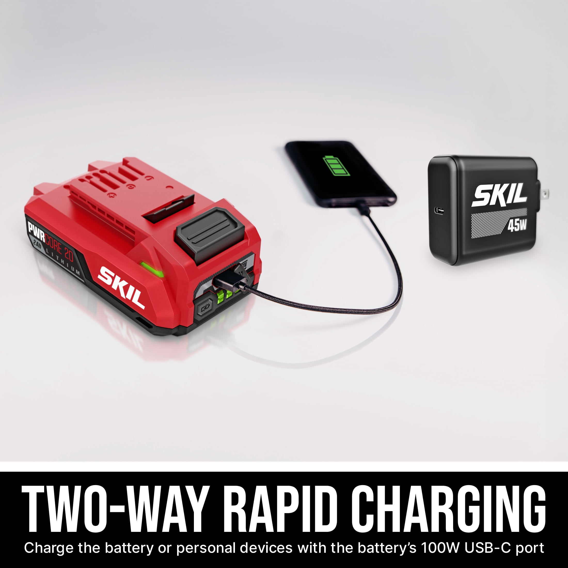 SKIL 12V/20V Brushless Slim Vacuum, 20V Kit Including 20V 2.0Ah USB-C battery and Charger-VA1200D-10