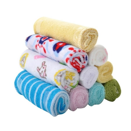 Sawpy 8PCS Baby Cartoon Print Square Towel Soft Handkerchief Newborn Cotton Washcloth Saliva