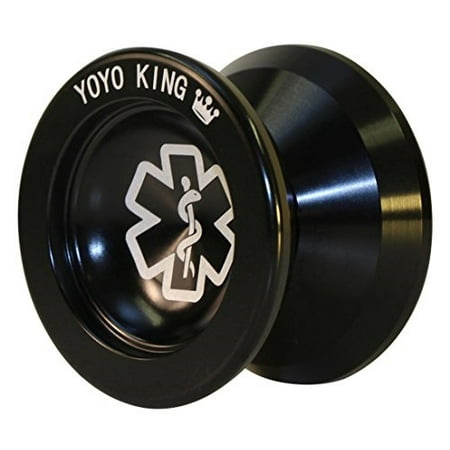Yoyo King Black Dr. Smalls 3/4 Sized Metal Yoyo with Narrow Responsive and Wide Nonresponsive C Bearing and Extra Yoyo