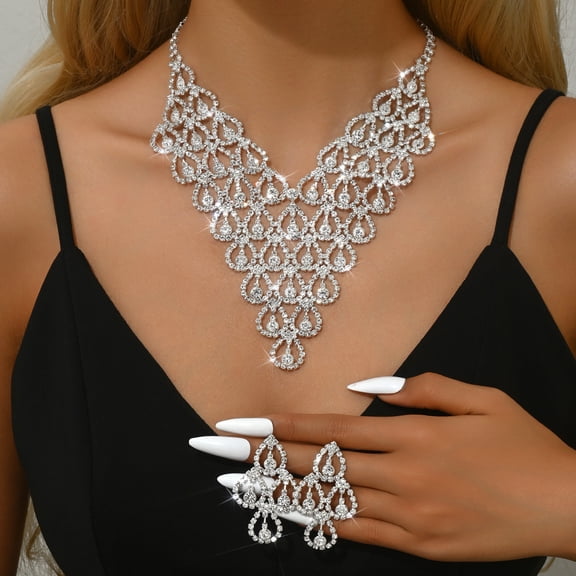 Sunyuer Wedding Jewelry Set Necklace Earring Set For Women and Brides Silver Bridal Statement Jewelry sets