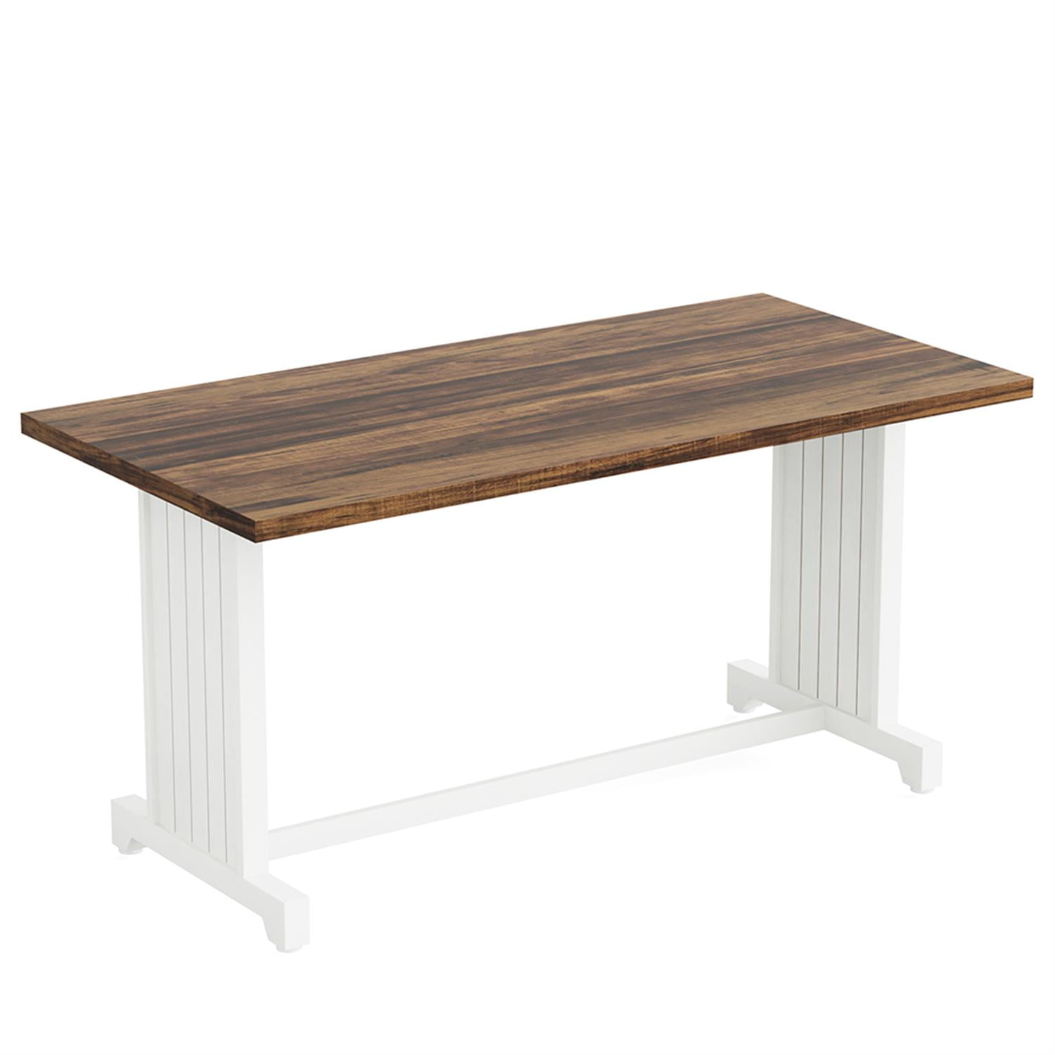 Demi Bonn 47" Farmhouse Dining Table Set with 2 Benches, Wood Kitchen Table,door Outdoor Table for Dining Room, Home Office, Living Room Furniture, Brown