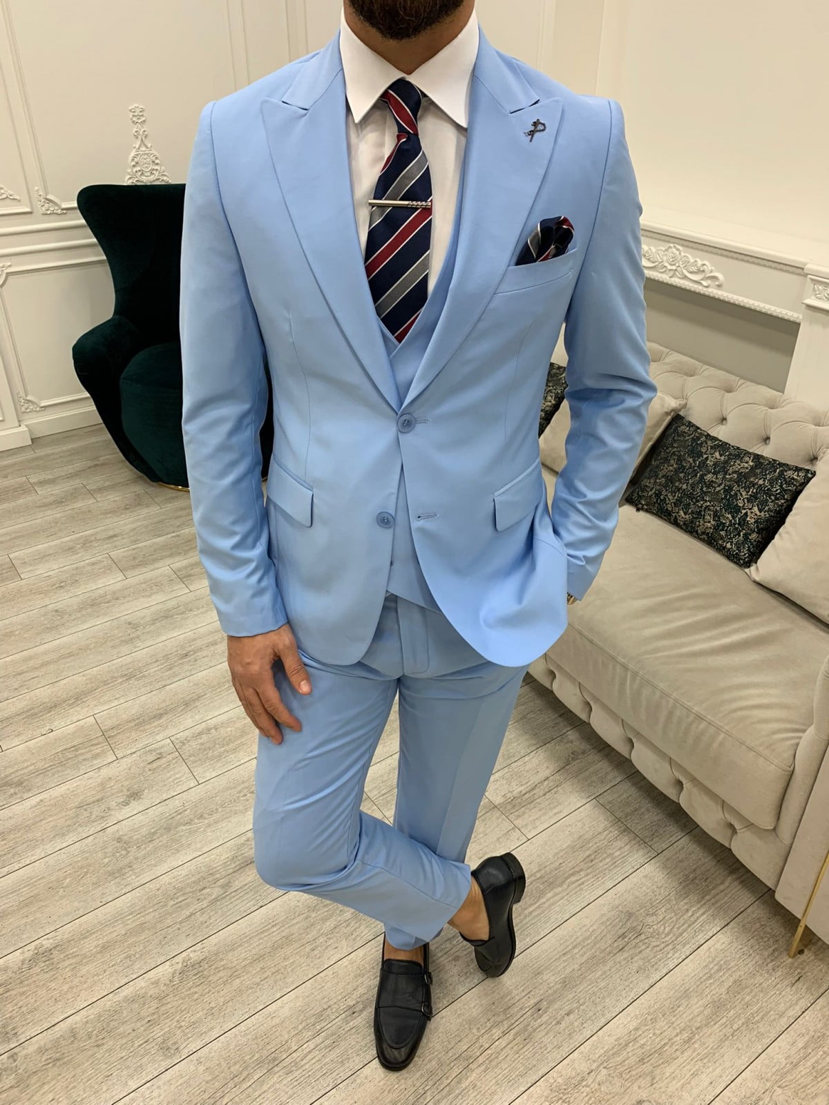 GENT WITH Men's Royal Blue 3 Piece Slim Fit Suit, Italian Designed Suit,  Wedding Groom Party Wear Coat Pants 