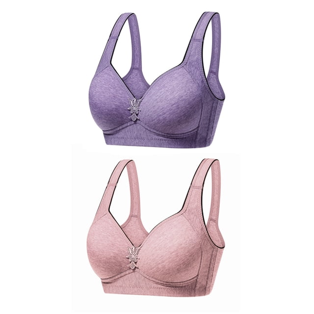 Timegard 2pc Bras for Women No Underwire Full-Coverage Wide Strap Comfortable Everyday Bras with Support