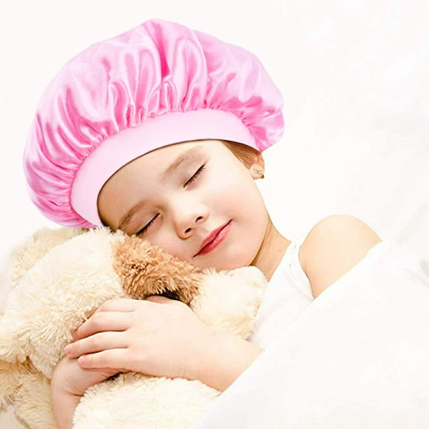 3 pièces enfants Satin Bonnet bonnet de couchage soie large bande chapeaux  de nuit cheveux pour cheveux naturels adolescents enfant en bas âge bébé 