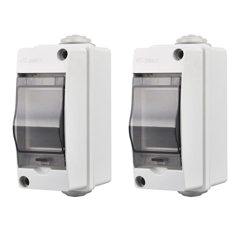 2 Way Distribution Protection Box, Waterproof Transparent Cover 2 DIN Rail Outdoor Distribution Junction Box 10Pcs