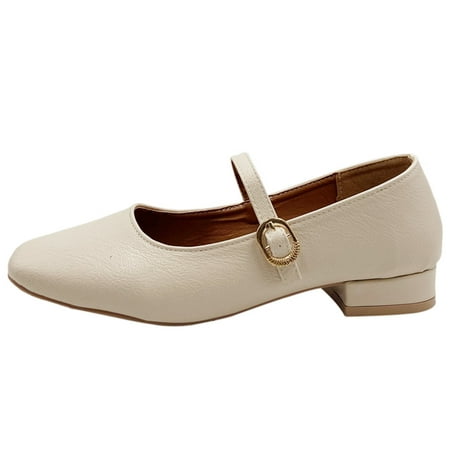 

Mackneog Women Casual Shoes Autumn And Winter Comfortable Simple Solid Color Head Low Heel Shallow Mouth Buckle Belt Gift on Clearance