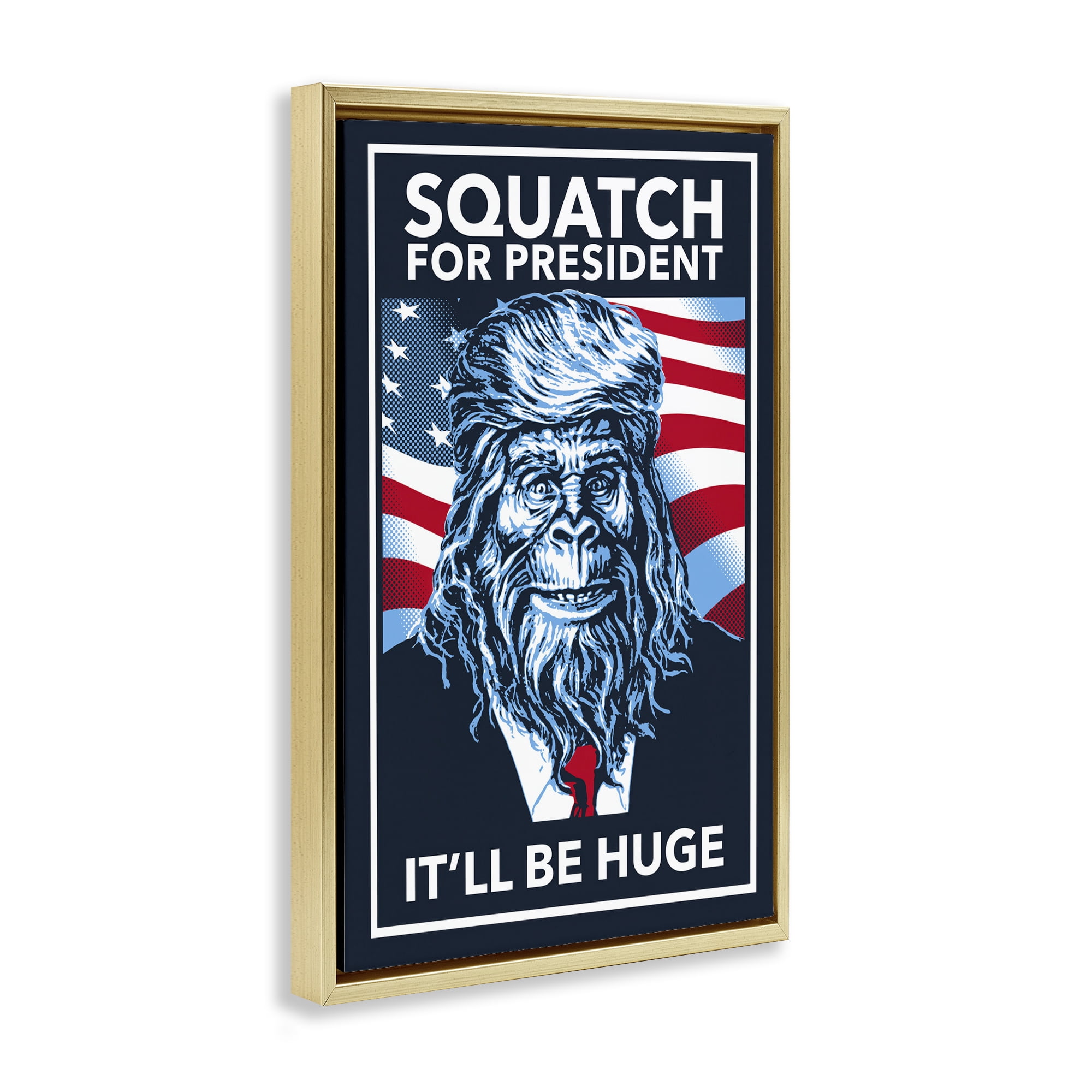 Stupell Industries Funny Mythical President Novelty Painting Gold Floater Framed Art Print Wall Art, 21 x 31