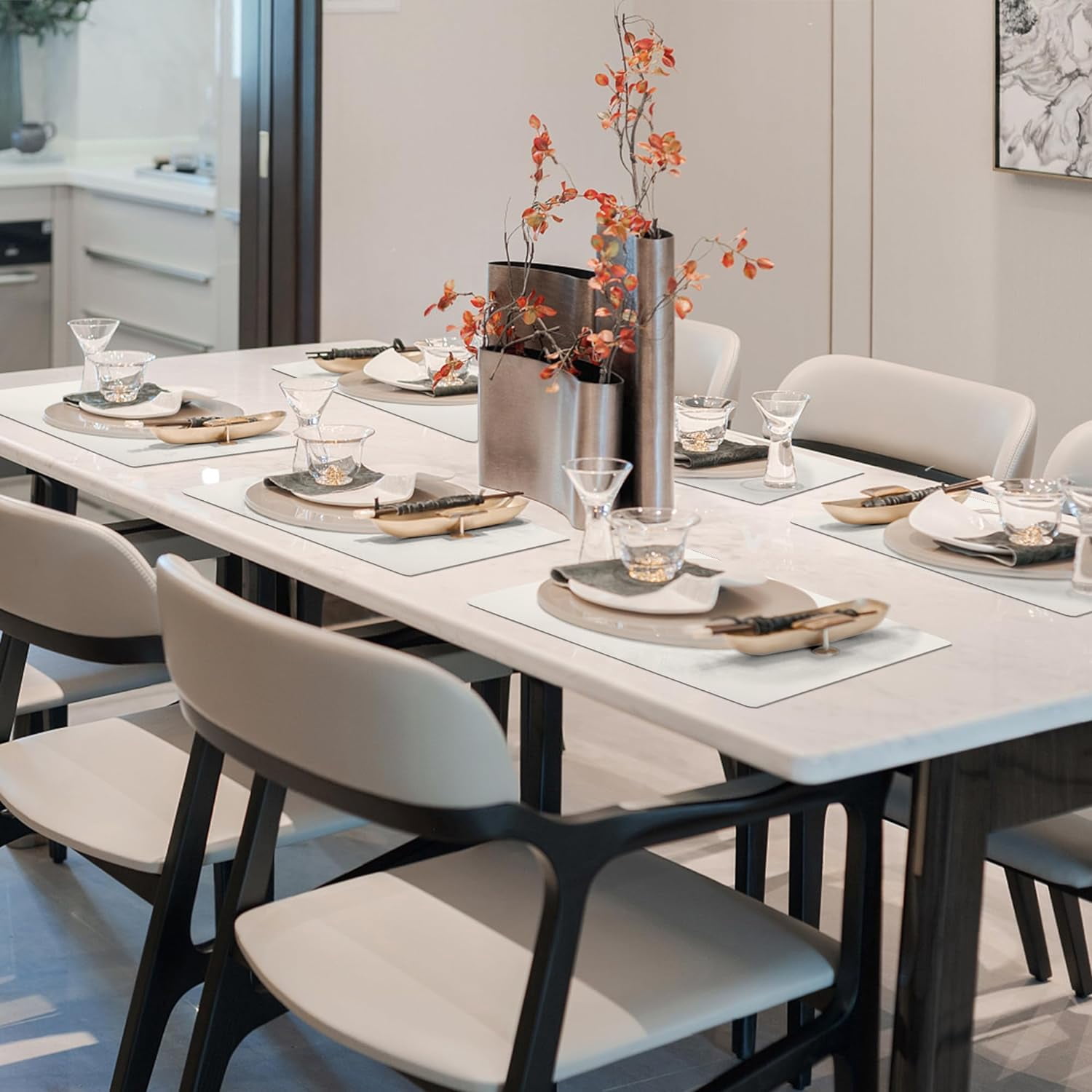 Lifestance Faux Leather Placemats Set of 6, Waterproof Heat Resistant Non Slip Dining Table Mats, 17x12 inch Rectangle Ivory White, Indoor Outdoor Use