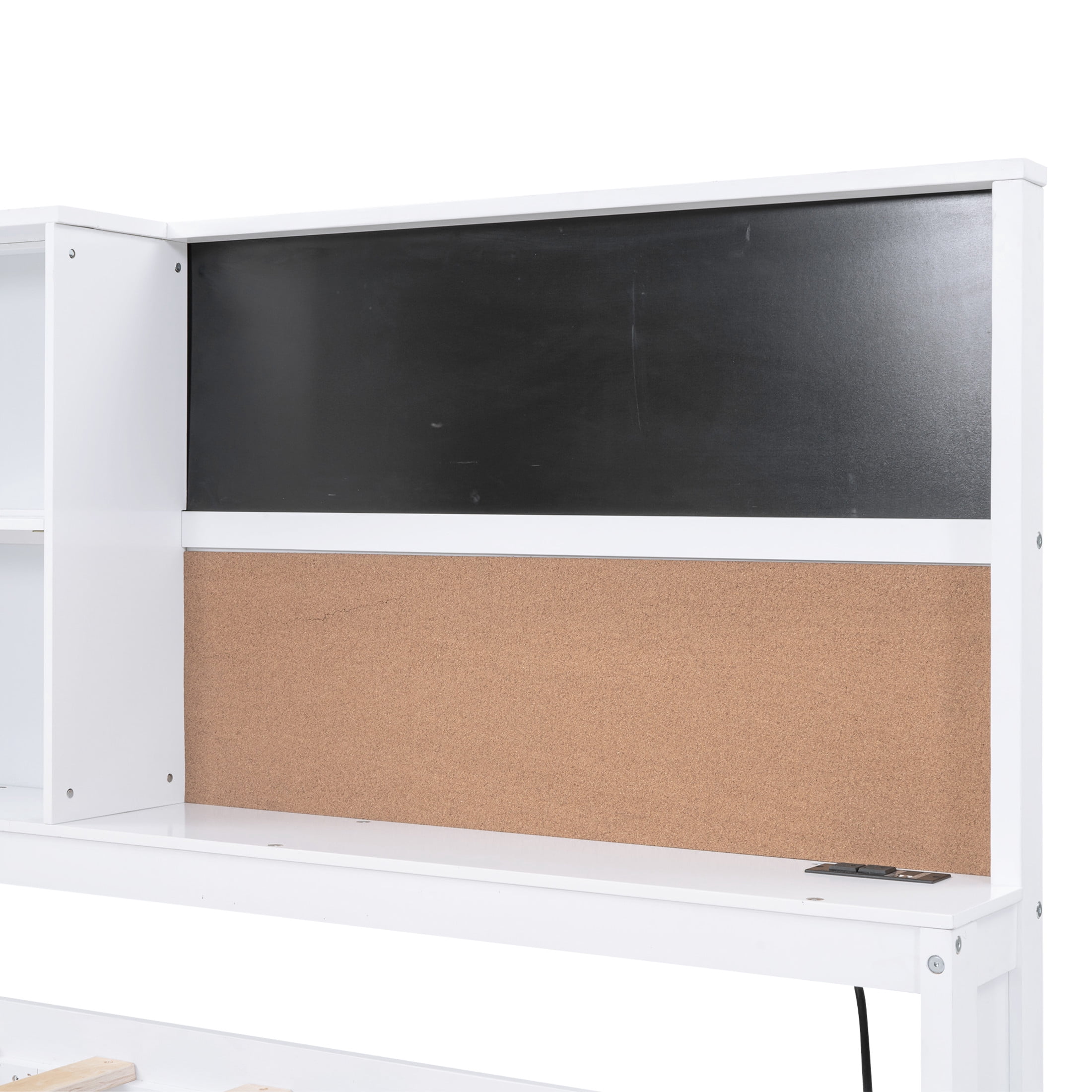 Noble House Alver Twin Daybed with Storage Shelves, Blackboard and Cork Board, USB Ports, Twin Trundle, White