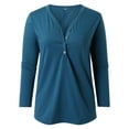 thumbnail image 5 of Cavosen V Neck T Shirts for Women 3/4 Sleeve with Button Pullover Tunic Tops Casual Solid Color Shirts Dressy Flowy Loose Fit Blouse Basic Tees Trendy Lightweight Fall Blue XL, 5 of 6